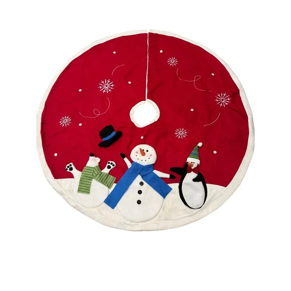 Kohl’s Christmas Tree Skirt Snowman Polar Bear Penguin 48” Red White Plush Decor